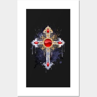 Gilt cross on black background Posters and Art